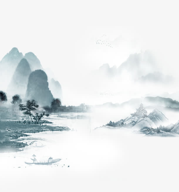 水墨山水茶文化海报免抠