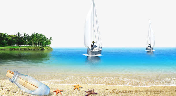 海洋沙滩帆船背景素材