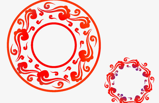 中国风矢量红色云纹免抠