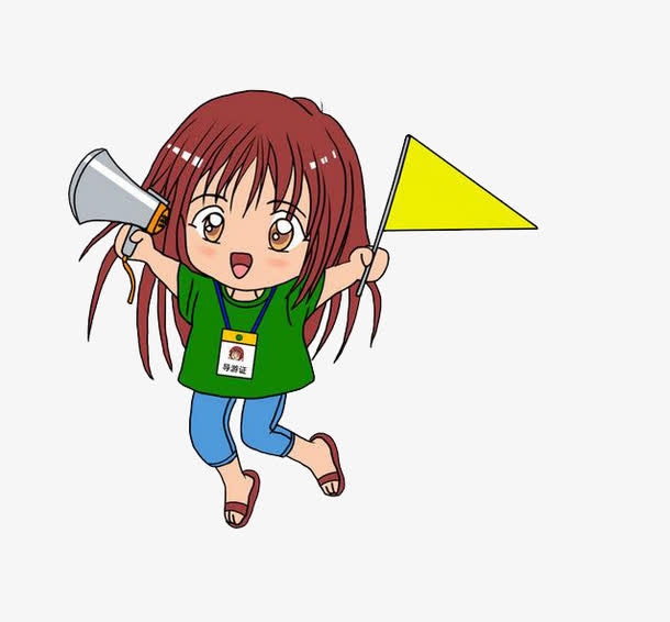 绿色衣服拿黄色小旗的导游免抠