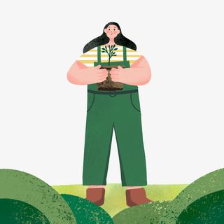 手绘卡通人物植树节春天元素装饰免抠