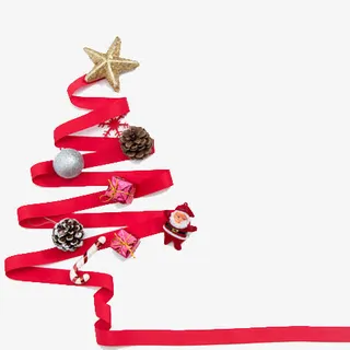 红色丝带圣诞树免抠