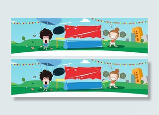 电商扁平小人欢呼彩旗几何多边形休闲食品背景banner免抠