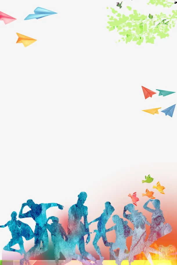 五四青年节欢呼的青年群体剪影边免抠