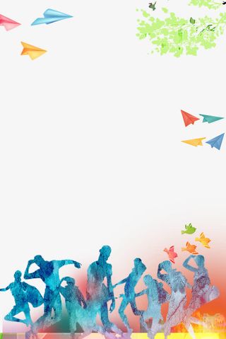 五四青年节欢呼的青年群体剪影边免抠