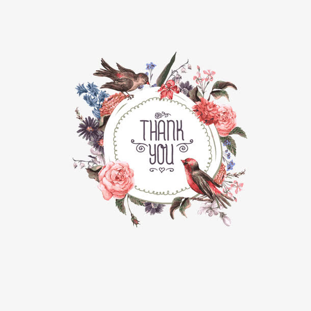小鸟花卉圆框婚礼请柬装饰免抠标签元素
