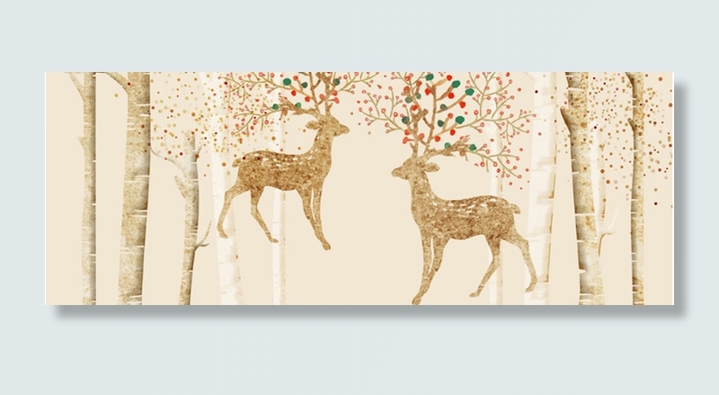 鹿森林北欧装饰画欧式复古背景高清