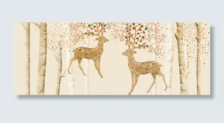 鹿森林北欧装饰画欧式复古背景高清