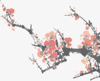 红色复古冬季梅花免抠