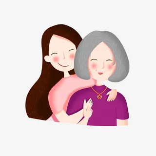 粉色卡通母女装饰图案免抠