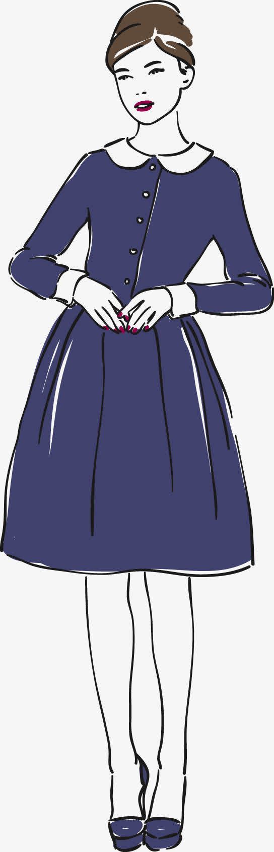 蓝色连衣裙美女免抠