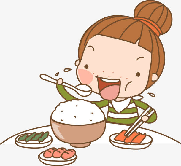 卡通手绘吃饭的女孩免抠