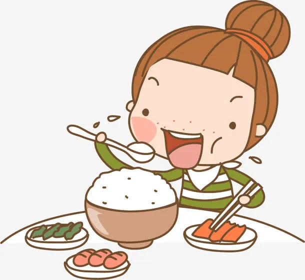 卡通手绘吃饭的女孩免抠