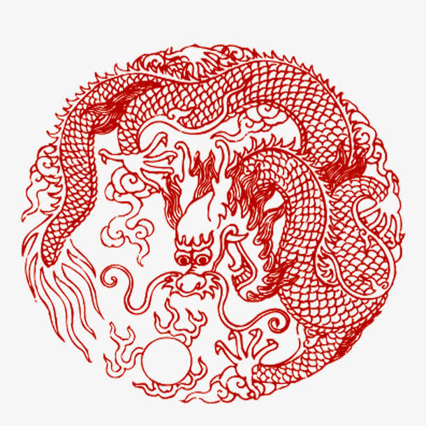 中国红龙花纹免抠