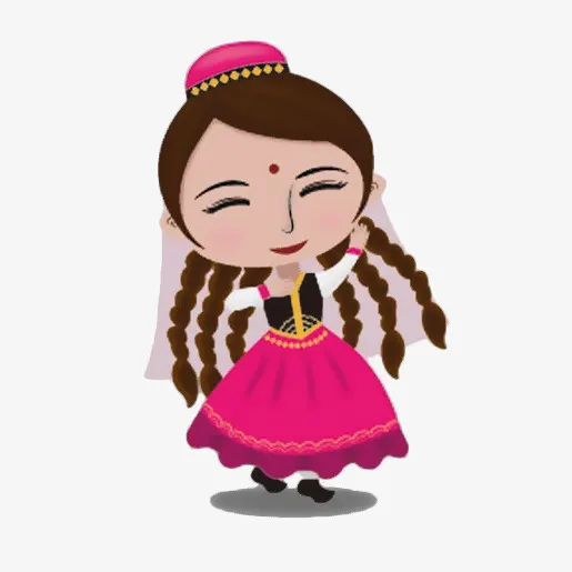 卡通戴新疆花帽的*美女免抠