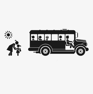 教师剪影接送学生开心免抠