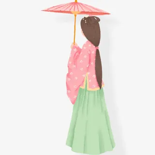 彩色古典装饰人物背影设计图免抠