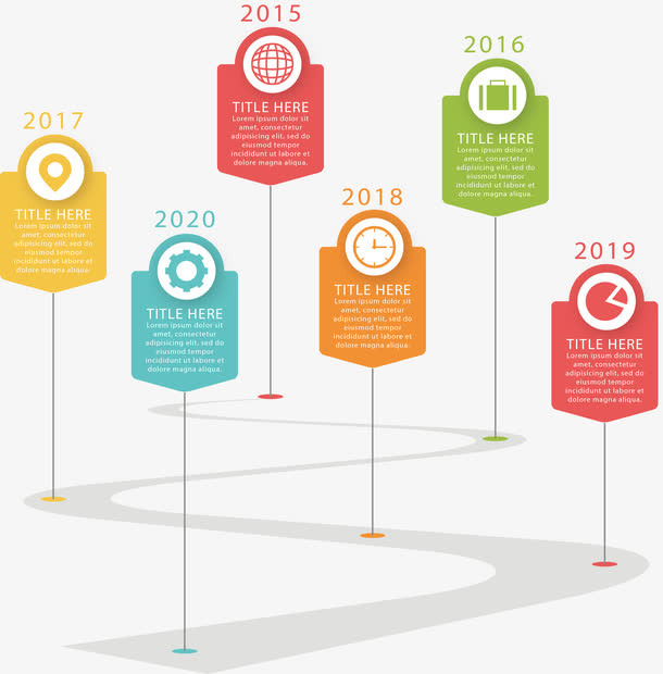 彩色图标里程碑时间轴免抠标签元素