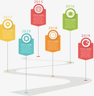 彩色图标里程碑时间轴免抠标签元素