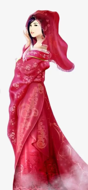 红衣新年女子古风立绘免抠