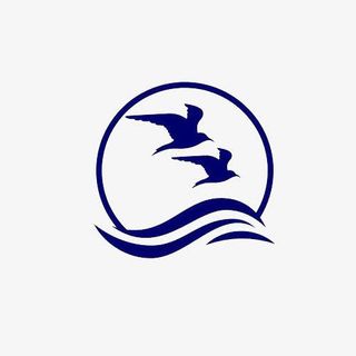 蓝色圆形波浪燕子图案标志免抠