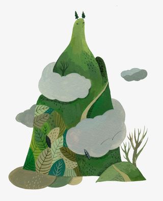 高山白云植物山路PNG免抠