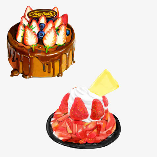奶油生日蛋糕手绘画素材图片免抠