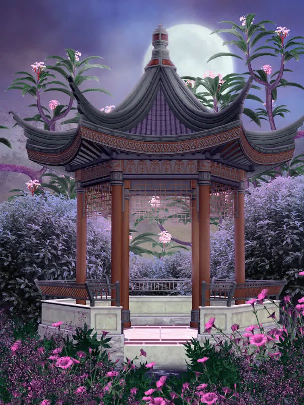 唯美的夜晚凉亭月色海报背景