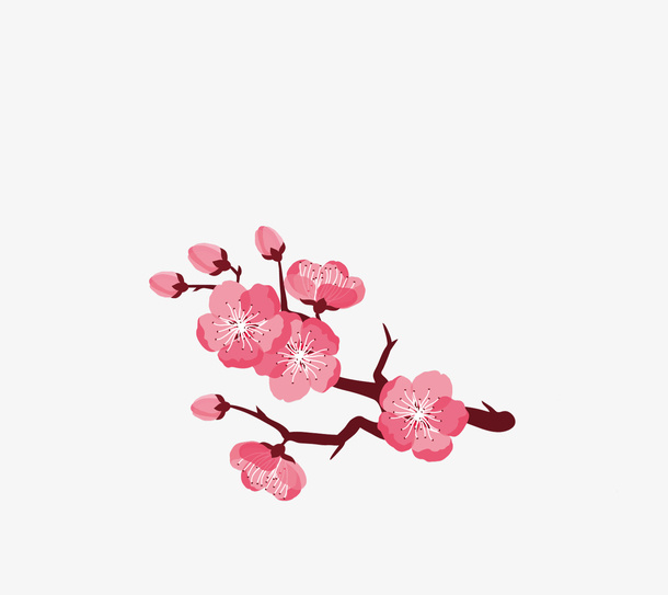 粉色手绘的桃花枝免抠