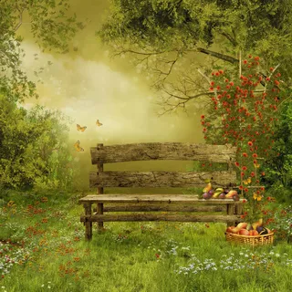 草地上的长椅免抠