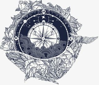 创意指南针剪纸装饰图案免抠