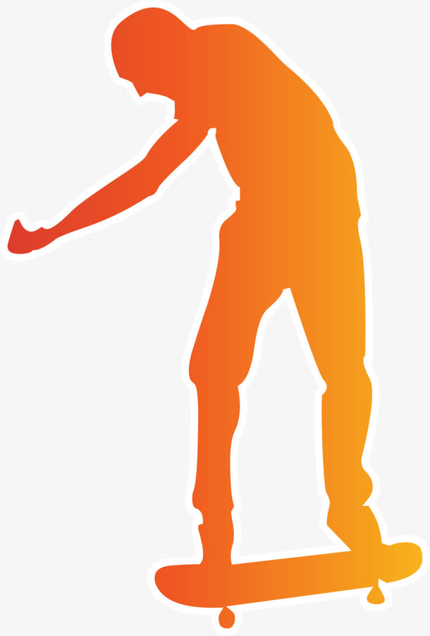 橙色渐变滑板少年免抠