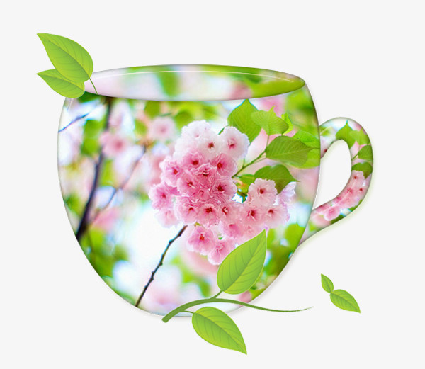 绿色花杯子免抠