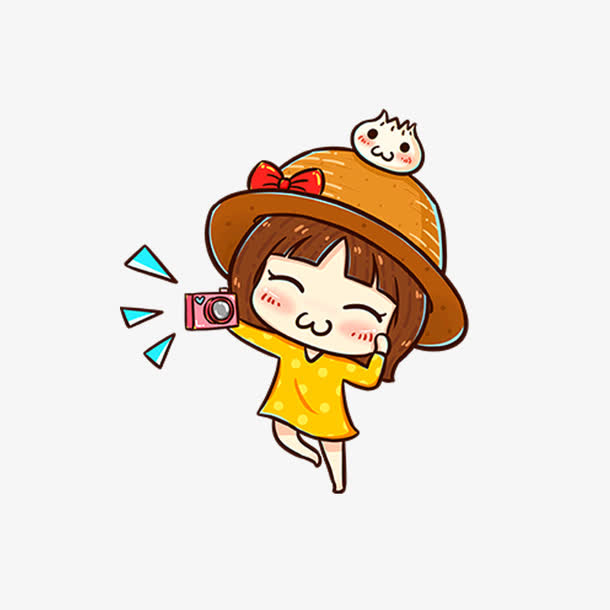 卡通可爱拍照的女孩免抠