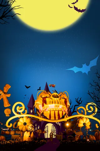 万圣节南瓜头月亮蝙蝠树枝高清