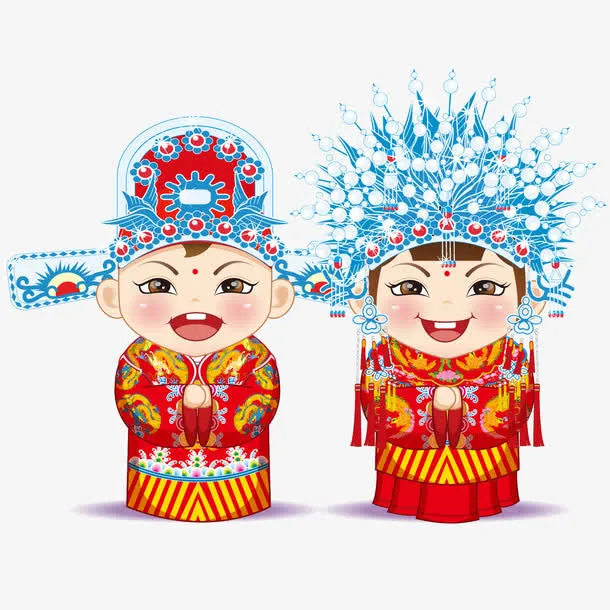 穿着古代服饰的新郎新娘免抠