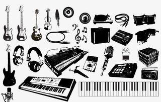 黑色电吉他话筒键盘钢琴音箱音符免抠