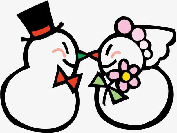 鼻子挨鼻子的雪人免抠