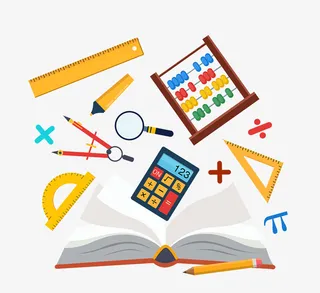 铅笔圆规计算器尺子算盘学元素免抠