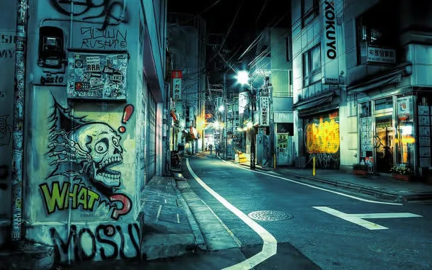 卡通动漫都市街道海报背景