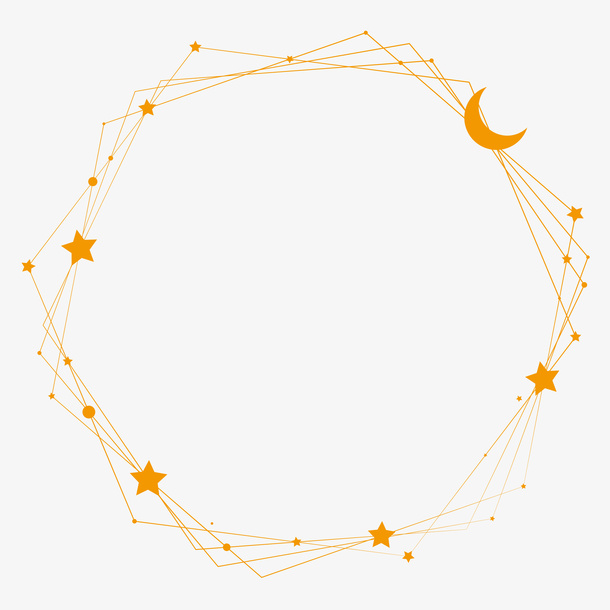 金色星月六边形线框边框邑免抠