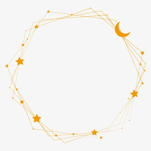 金色星月六边形线框边框邑免抠
