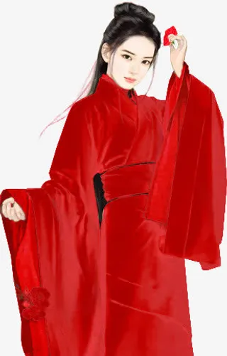 红衣漂亮女子古风立绘免抠