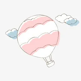 手绘卡通条纹热气球云朵免抠