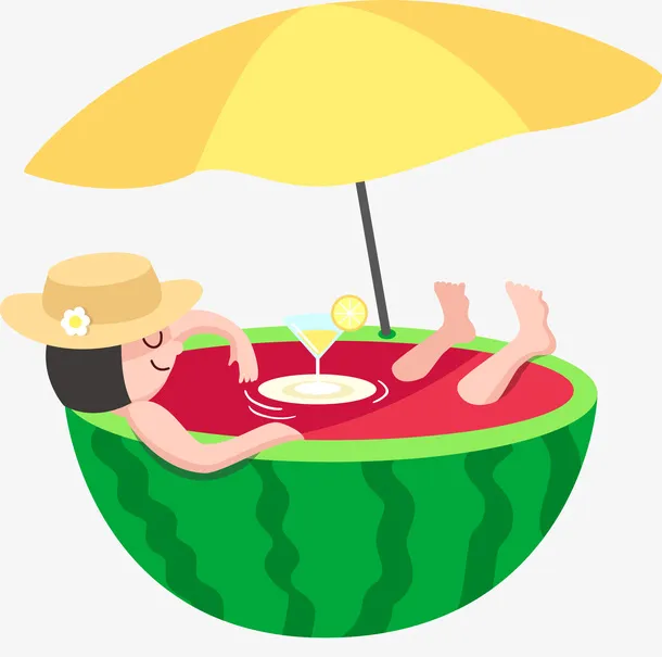 夏日清凉西瓜浴创意插画设计免抠