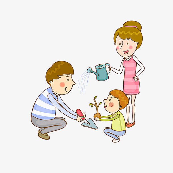 卡通版植树节的亲子活动免抠