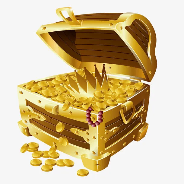 手绘卡通宝箱金币皇冠免抠