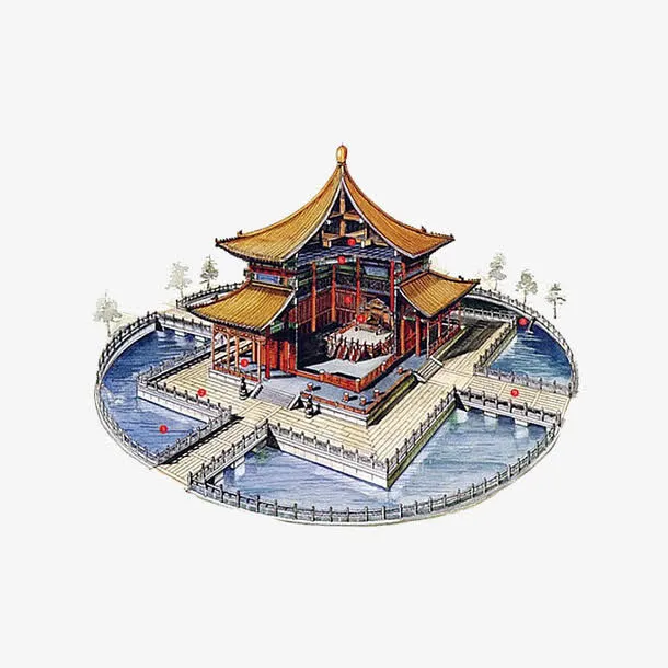 手绘中式建筑装饰图案免抠