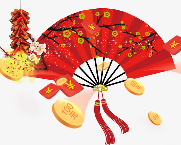 扇子和鞭炮免抠