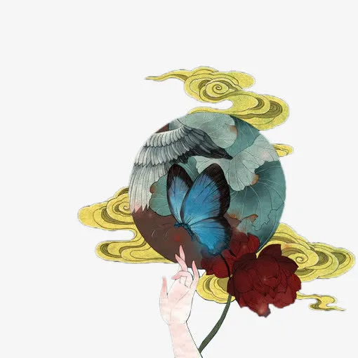 古风 牡丹花 月亮免抠